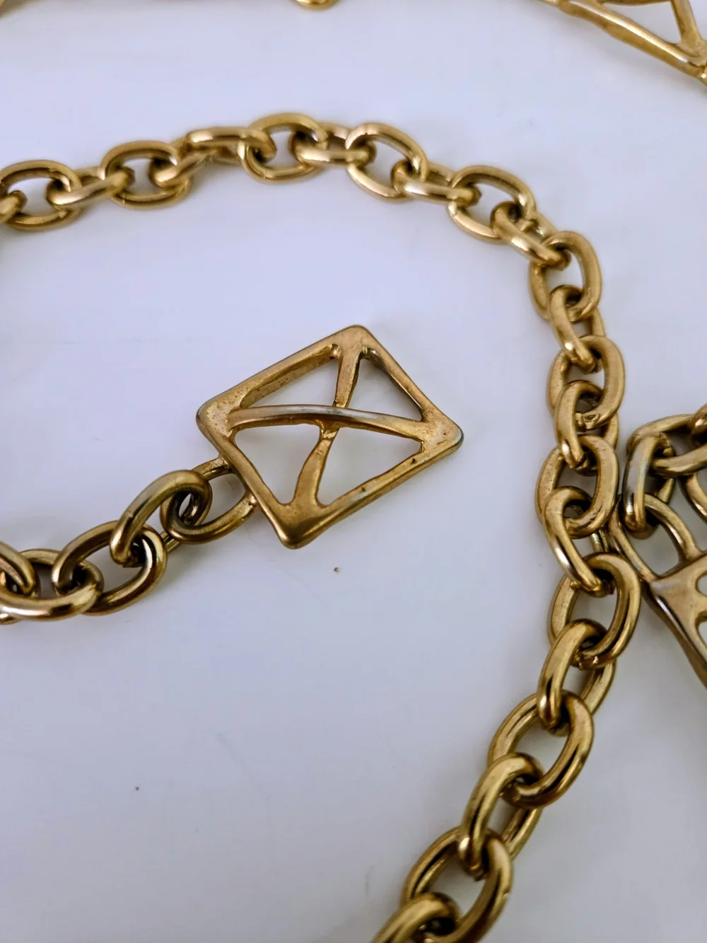 Gold Link Chain Waist Belt with Geometric Accents
